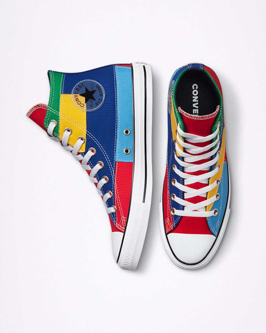 Pánské Boty Vysoké Converse Chuck Taylor All Star Patchwork Červené Blankyt | CZ IVGT48